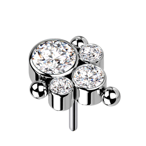 Sans filetage argent trois boules quatre cristaux argent