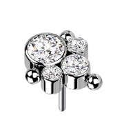 Sans filetage argent trois boules quatre cristaux argent