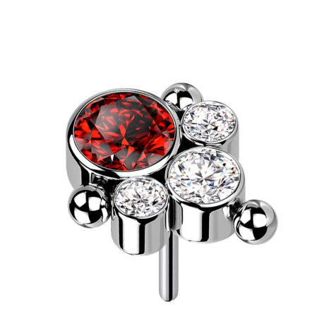 Sans filetage argent trois boules quatre cristaux argent et rouge