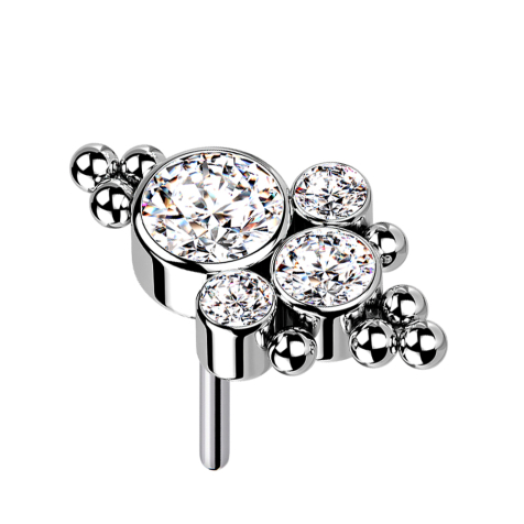 Threadless silver balls with four silver crystals