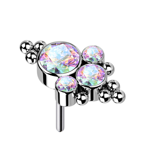 Threadless silber Kugeln vier Kristalle multicolor
