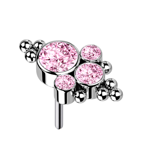 Boules argentées sans filetage, quatre cristaux roses