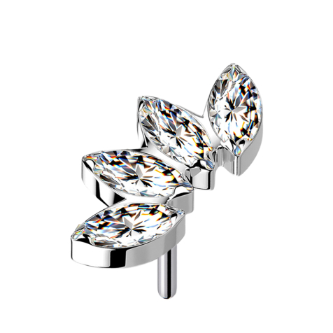 Éventail argenté sans filetage avec quatre cristaux argentés