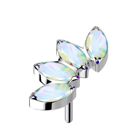 Éventail argenté sans filetage avec quatre cristaux multicolores