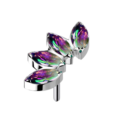 Ventaglio argentato senza filo con quattro cristalli multicolori scuri