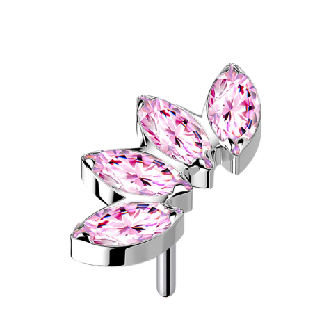 Éventail argenté sans filetage avec quatre cristaux roses