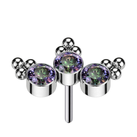 Threadless silber dreiecks Kugeln drei Kristalle dunkel multicolor