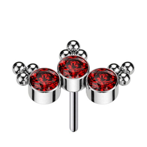 Boules triangulaires argentées sans filetage, trois cristaux rouges