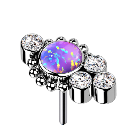 Boules argentées sans filetage, quatre cristaux argentés, opale violette