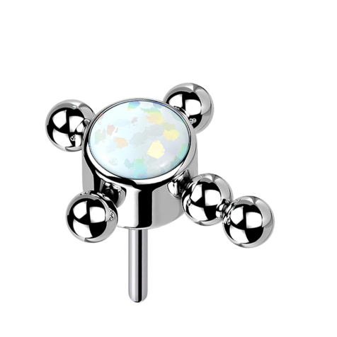 Threadless silver cross beads opal white