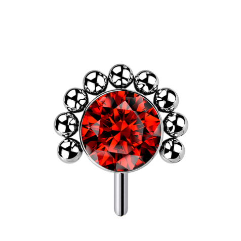 Threadless silver front ball half flower crystal red