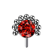 Threadless silver front ball half flower crystal red