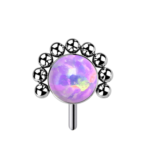Threadless silver front ball half flower opal violet