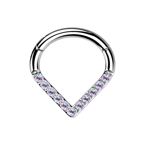 Micro bague segmentée pliable, angle argent, cristaux multicolores
