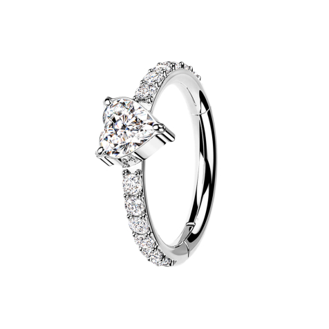 Anello micro segmentato pieghevole argento con cristalli laterali e cuore in cristallo argento