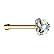 Nose stud straight gold-plated crystal heart set in silver