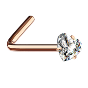 Angled nose stud rose gold crystal heart set in silver