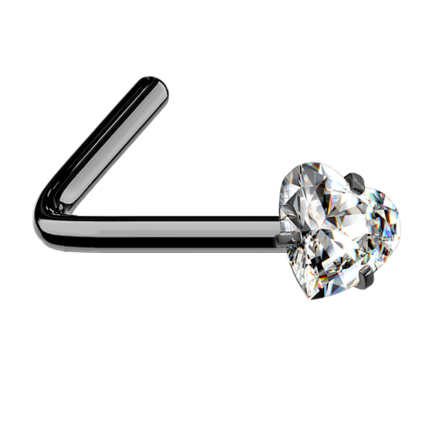 Borchia da naso angolata con cuore in cristallo nero incastonato in argento