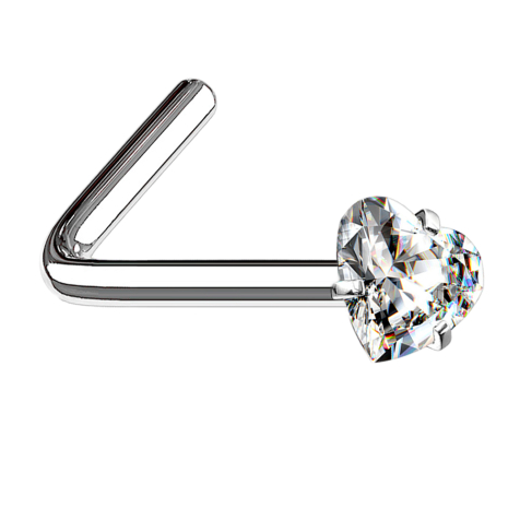 Clous de nez coudés argentés Cœur en cristal serti dargent