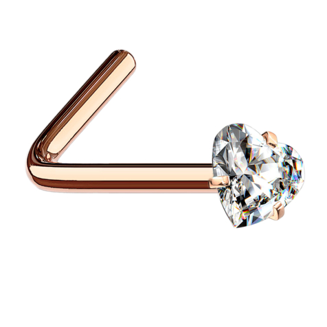 Clous de nez coudés or rose Cœur en cristal serti dargent