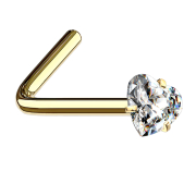 Angled nose stud gold-plated crystal heart set in silver