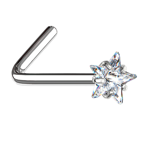 Nose stud angled silver crystal star set in silver
