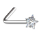 Nose stud angled silver crystal star set in silver