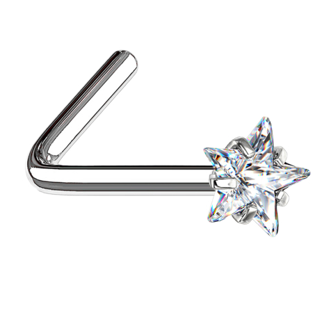 Nose stud angled silver crystal star set in silver