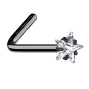 Angled nose stud black crystal star set in silver