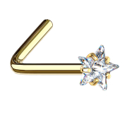 Angled nose stud gold-plated crystal star set in silver