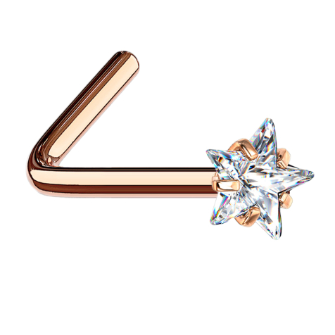 Angled nose stud rose gold crystal star set in silver
