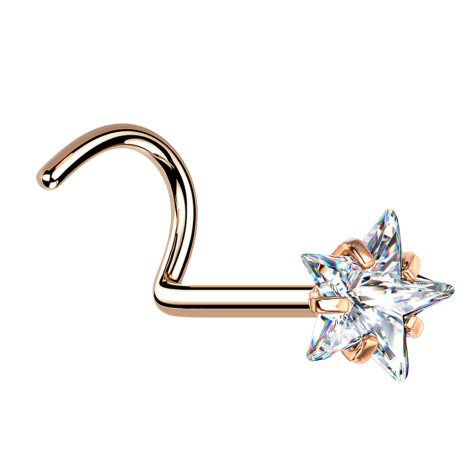 Clou nasal courbé or rose étoile de cristal sertie dargent
