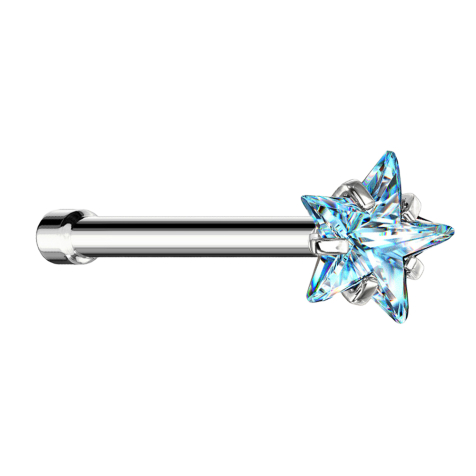 Nasenstecker gerade silber Kristallstern aqua gefasst