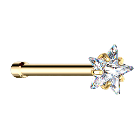 Nose stud straight gold-plated crystal star set in silver