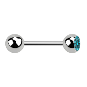 Micro barbell silver with ball and ball crystal aqua