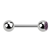 Micro barbell silver with ball and ball crystal light purple