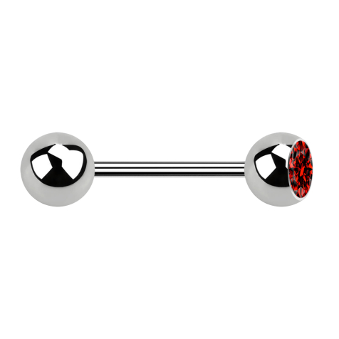 Micro Barbell argent avec boule et boule de cristal rouge