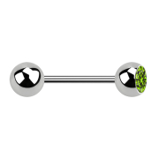 Micro barbell silver with ball and ball crystal light green