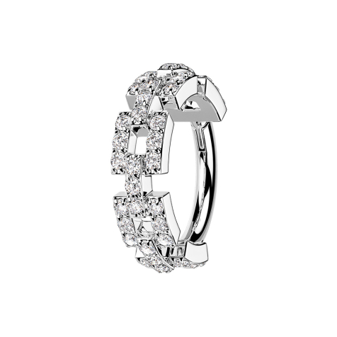 Micro segment ring hinged silver chain with crystals