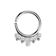 Micro piercing ring silver four balls and seven crystals...