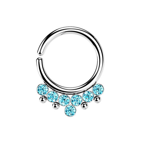 Micro piercing anneau argent quatre boules et sept cristaux aqua