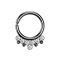 Micro piercing anneau noir quatre boules et sept cristaux argentés