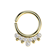 Gold-plated micro piercing ring with four spheres and...