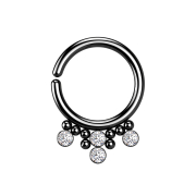 Micro piercing anneau noir huit boules et quatre cristaux...