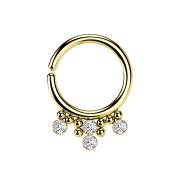 Gold-plated micro piercing ring with eight spheres and...