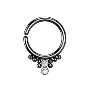 Micro piercing anneau noir huit boules et deux cristaux...