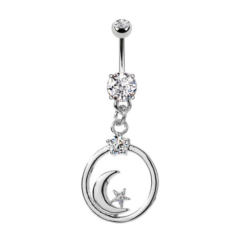 Banane argentée avec deux boules cristal argenté Pendentif cercle lune et étoile