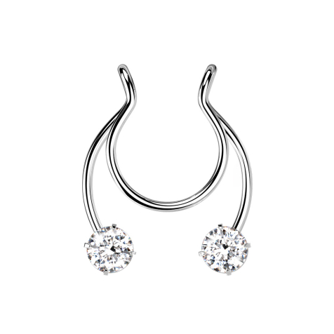 Faux clip argent Circular Barbell avec deux cristaux