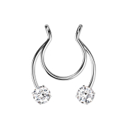Faux clip argent Circular Barbell avec deux cristaux