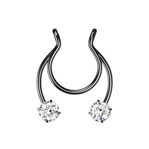 Faux clip noir Circular Barbell avec deux cristaux